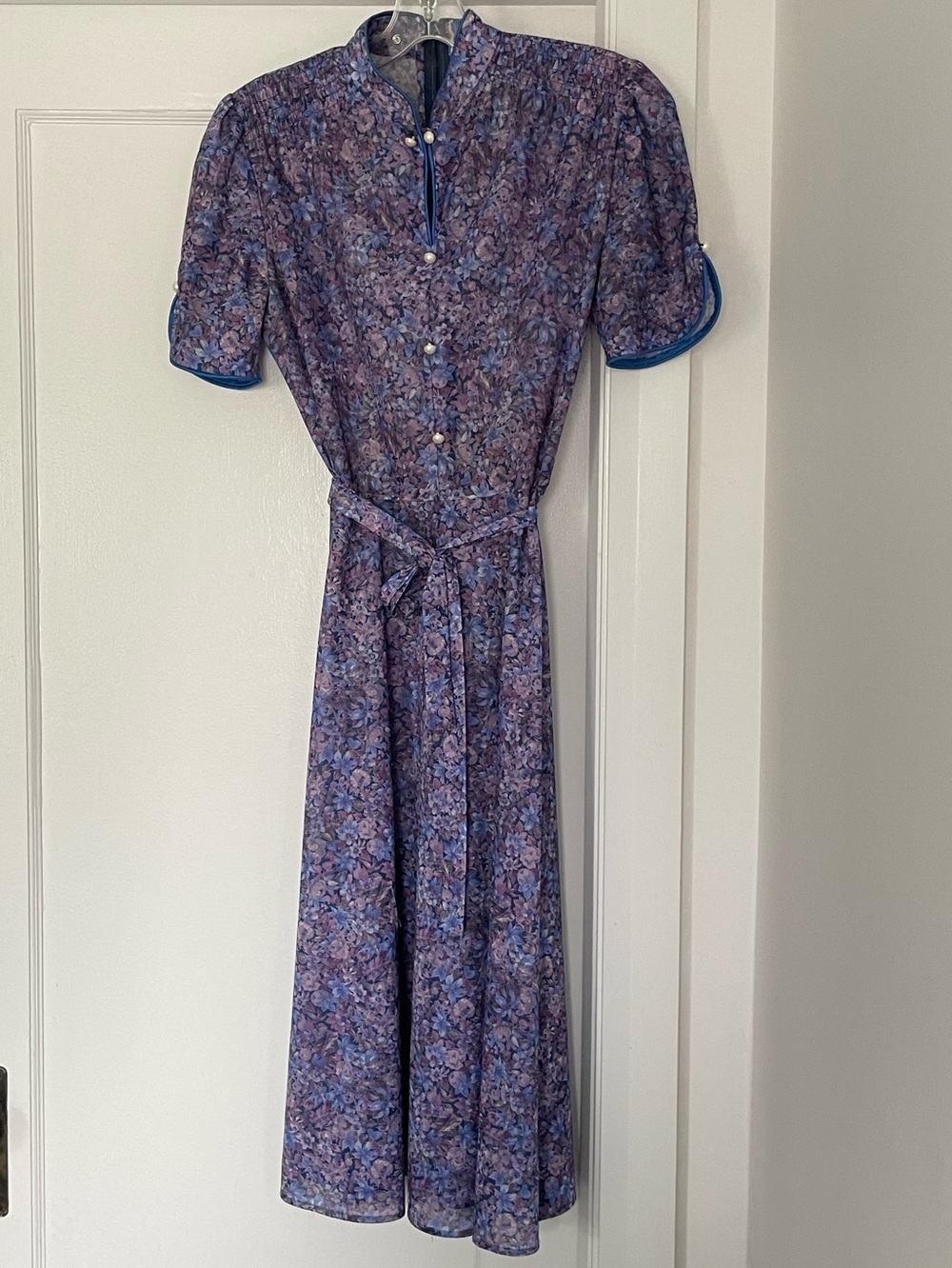 Purple Floral Midi Dress with Tie Waist